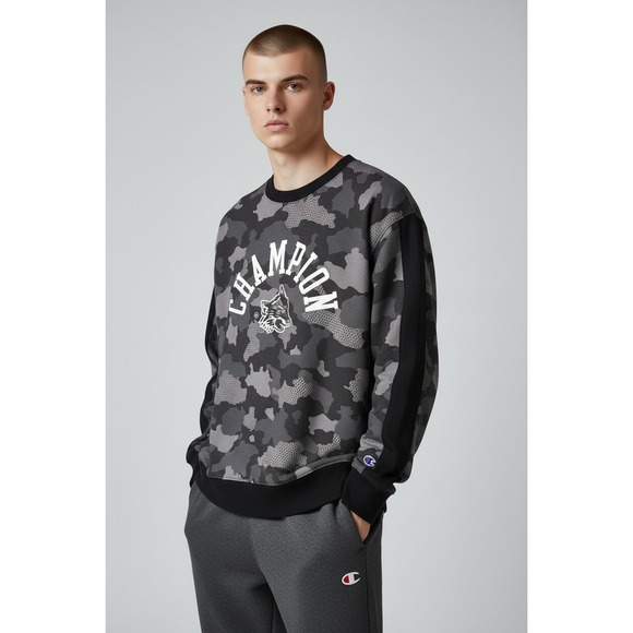 Champion Other - Champion Men's Camo Crewneck Sweatshirt Wolf Logo Pullover, Size L, NWT